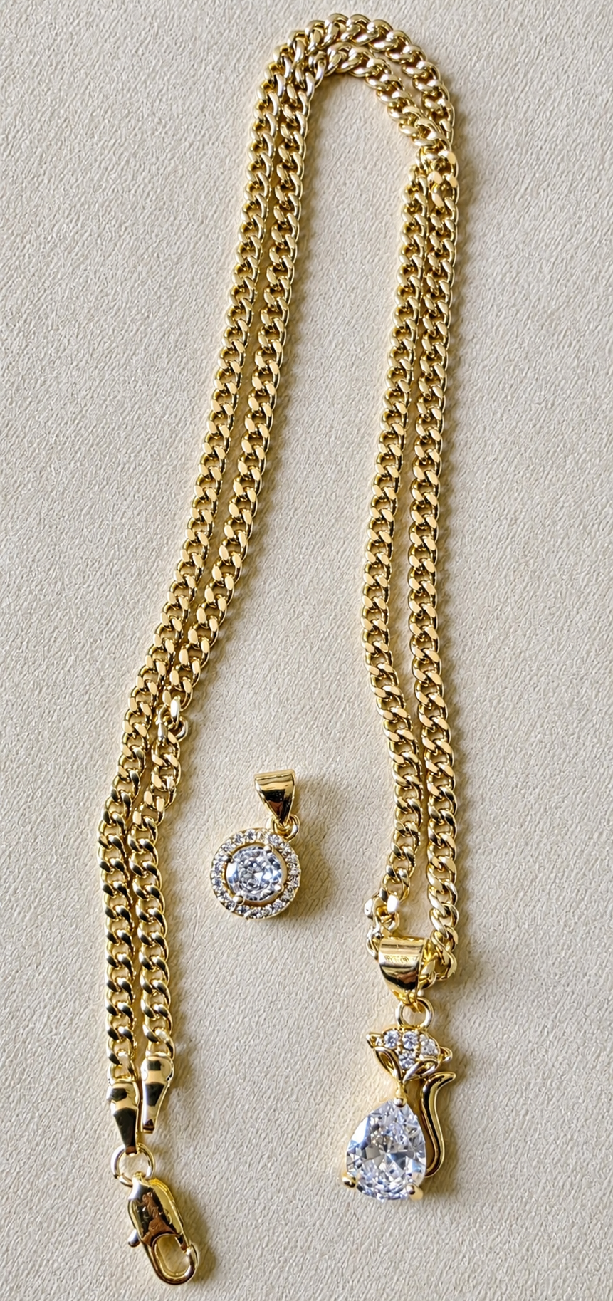 14K Gold Layered Chain Necklace Set with Crystal Pendants