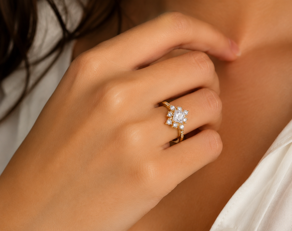 Snowflake Halo CEO Ring Size 7- 14K Gold-Filled