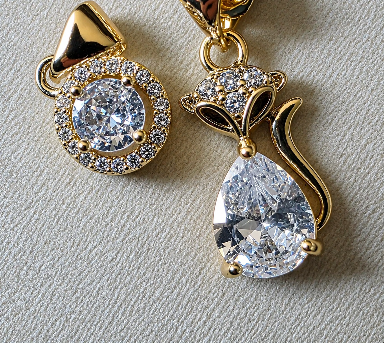 14K Gold Layered Chain Necklace Set with Crystal Pendants
