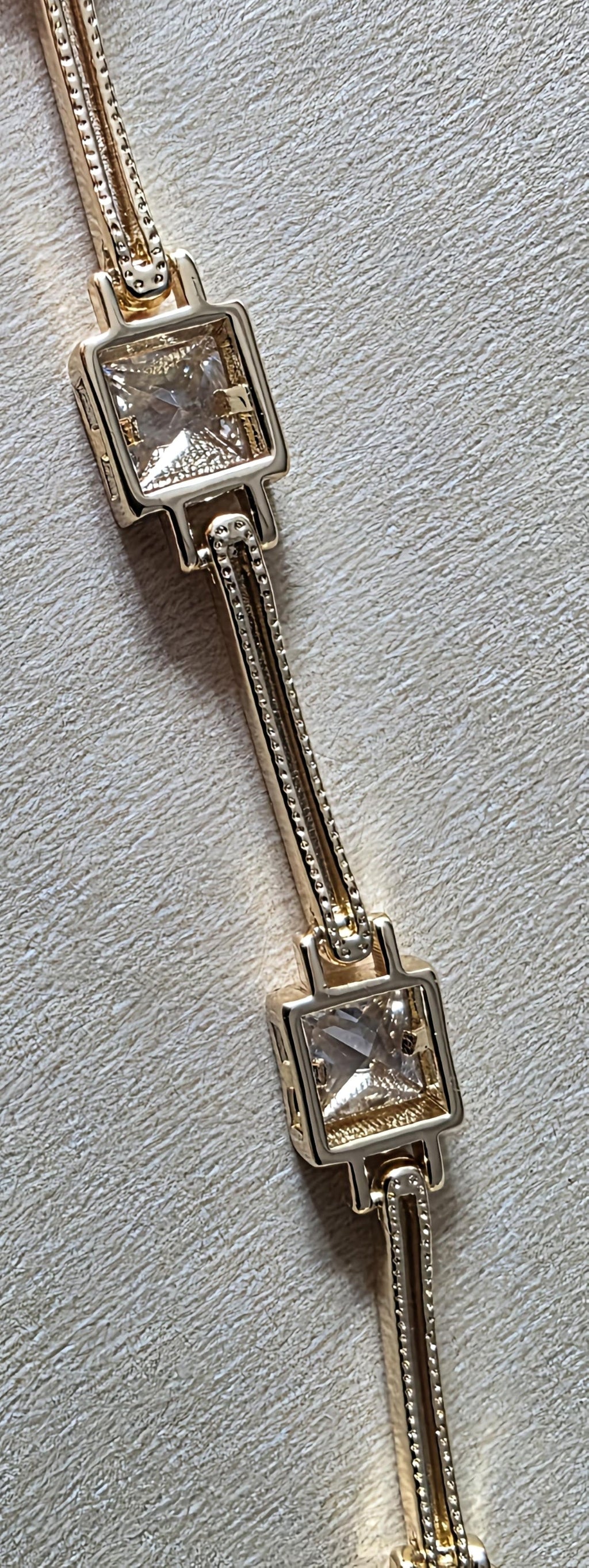 14K Gold Filled White Rhinestones, 7 Inches