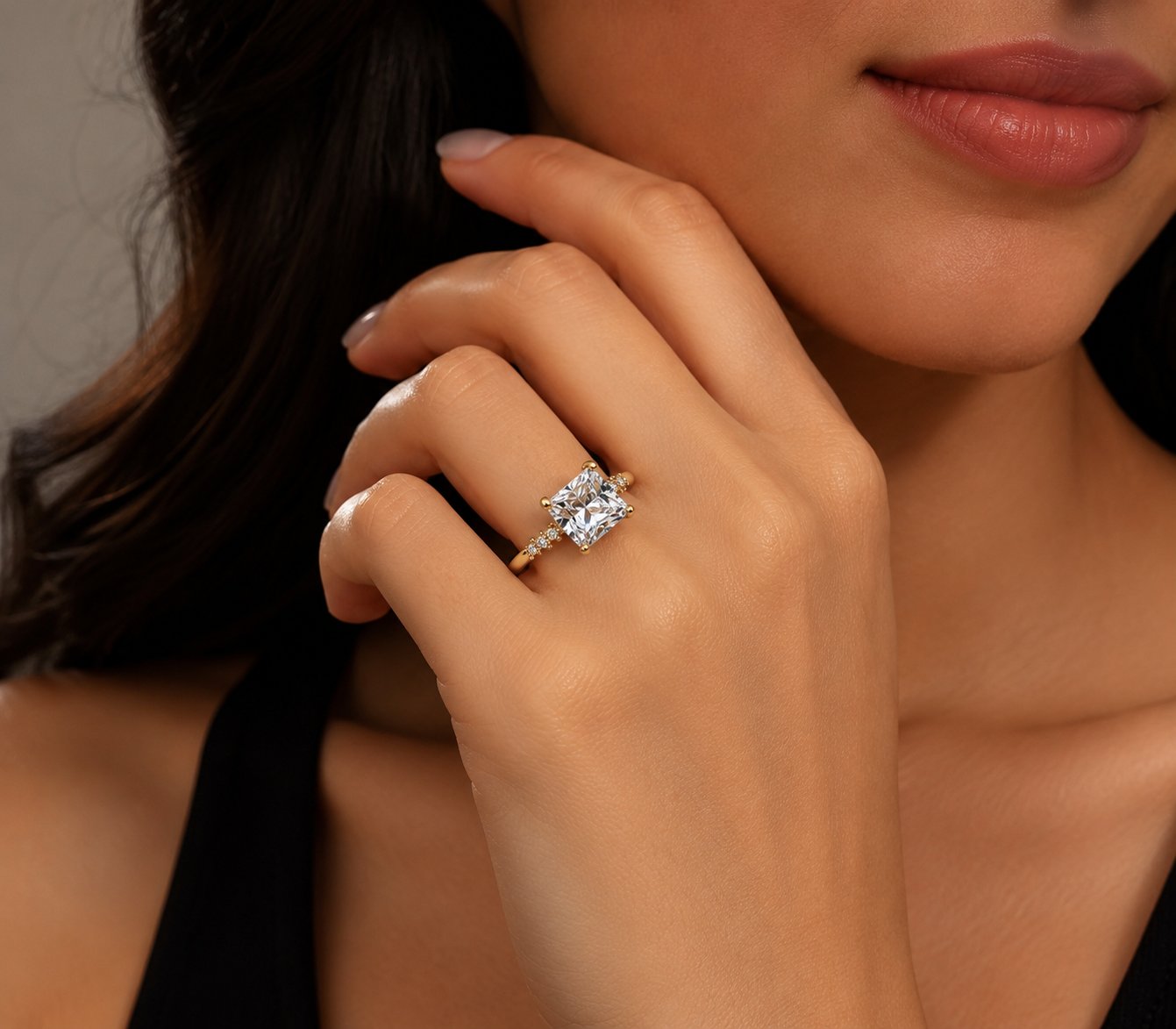 Radiant Cushion-Cut Solitaire Ring- 14K Gold Filled. Size 7