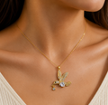 14K Gold Filled Hummingbird Pendant Necklace | Blue & Green Enamel Crystal Wings | Nature Inspired Statement Jewelry 1.35"