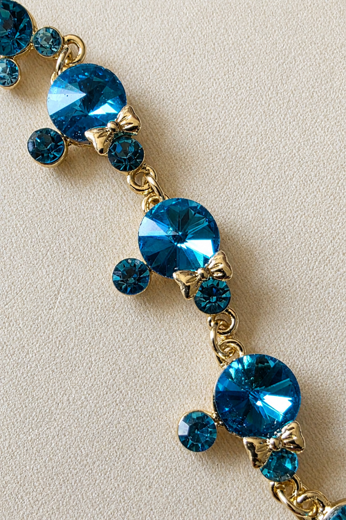 14K Gold Filled & Blue Crystal Charm Bracelet – Elegant Floral Cluster Design