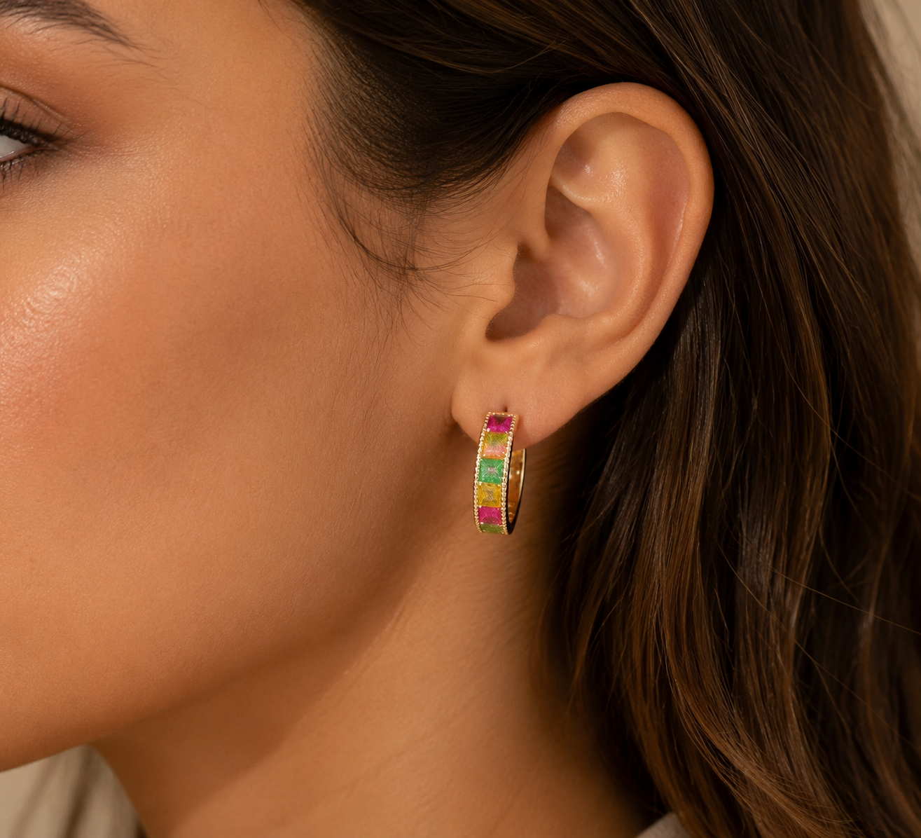 Rainbow Huggie CEO Earrings Size 7- 14K Gold-Filled