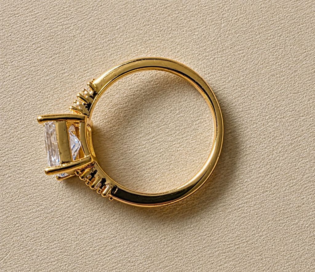Radiant Cushion-Cut Solitaire Ring- 14K Gold Filled. Size 7