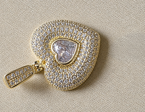 14K Gold Filled Heart Crystal Pendant Necklace – Luxe Pavé Statement Chain