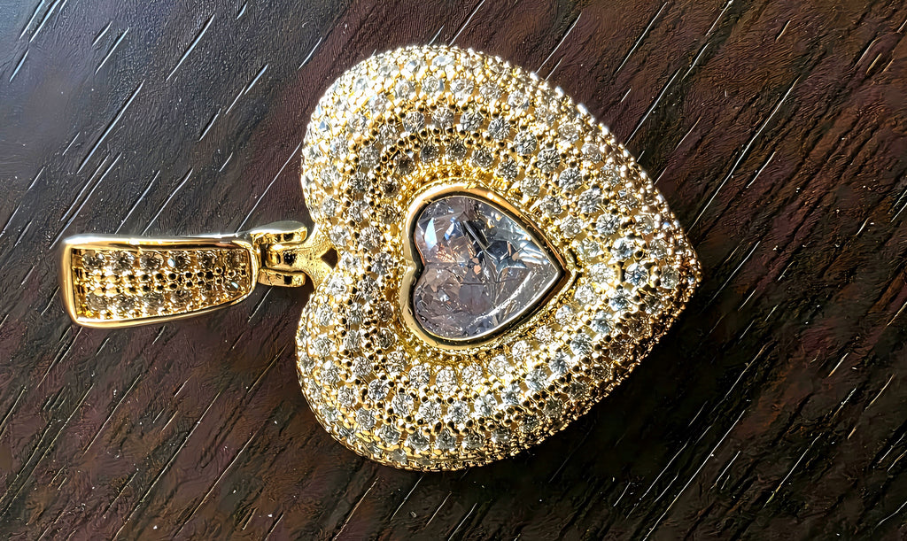 14K Gold Filled Necklace(two pendants) with colorless Rhinestones.