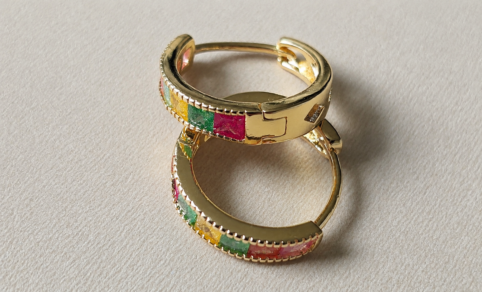 Rainbow Huggie CEO Earrings Size 7- 14K Gold-Filled