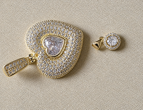 14K Gold Filled Chain with heart and round shape pendants