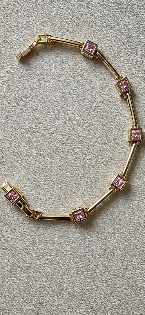 14K Gold Filled Pink Rhinestones Bracelet