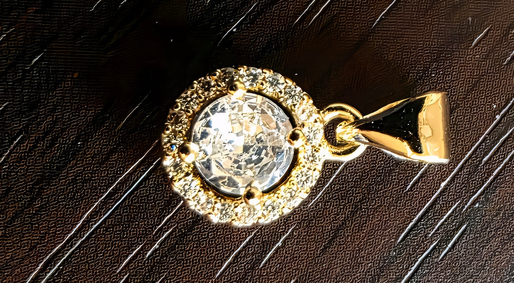 14K Gold Filled Necklace(two pendants) with colorless Rhinestones.