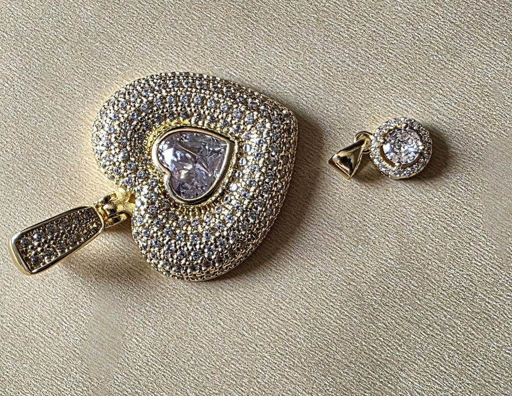 14K Gold Filled Chain with heart and round shape pendants