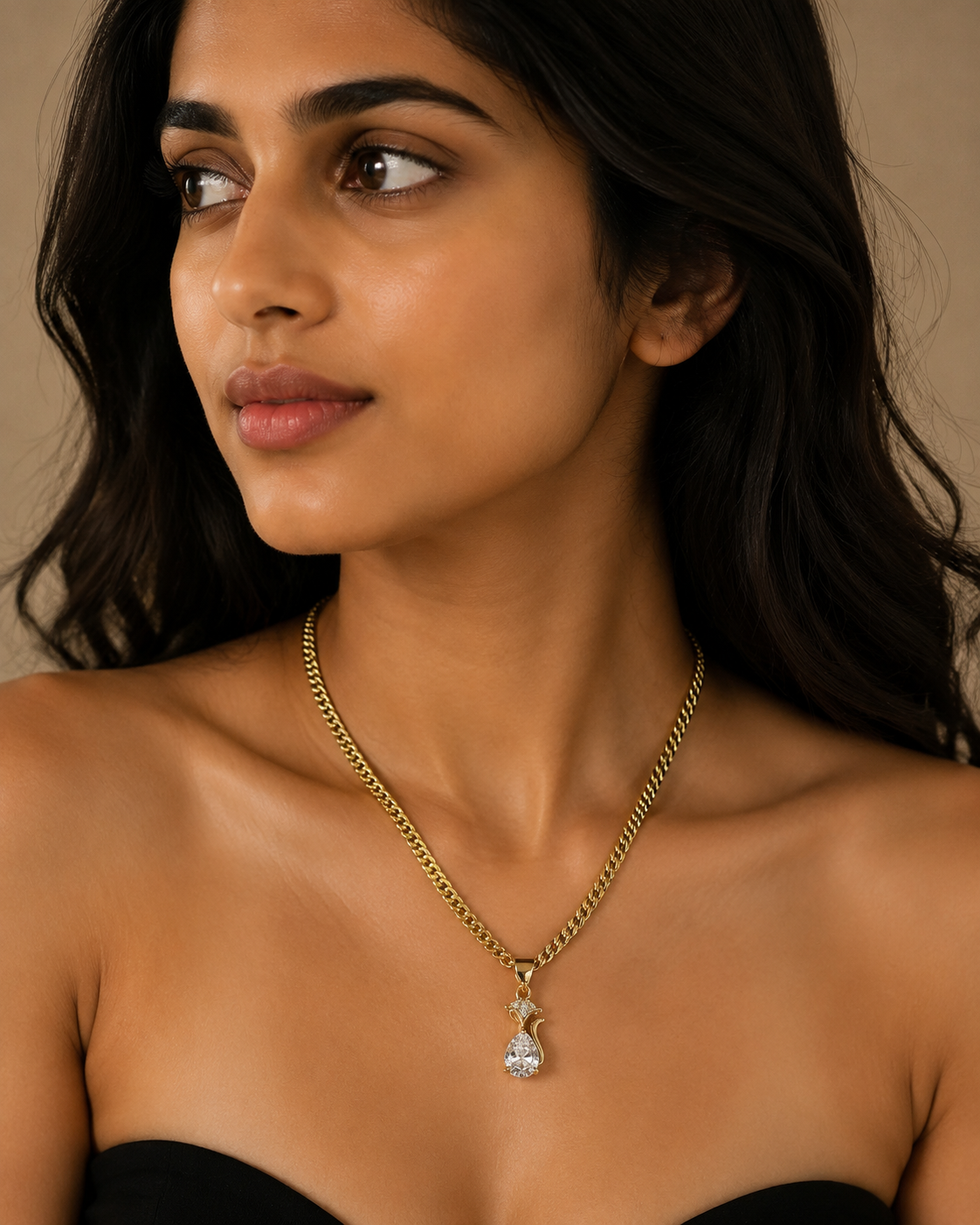 14K Gold Layered Chain Necklace Set with Crystal Pendants