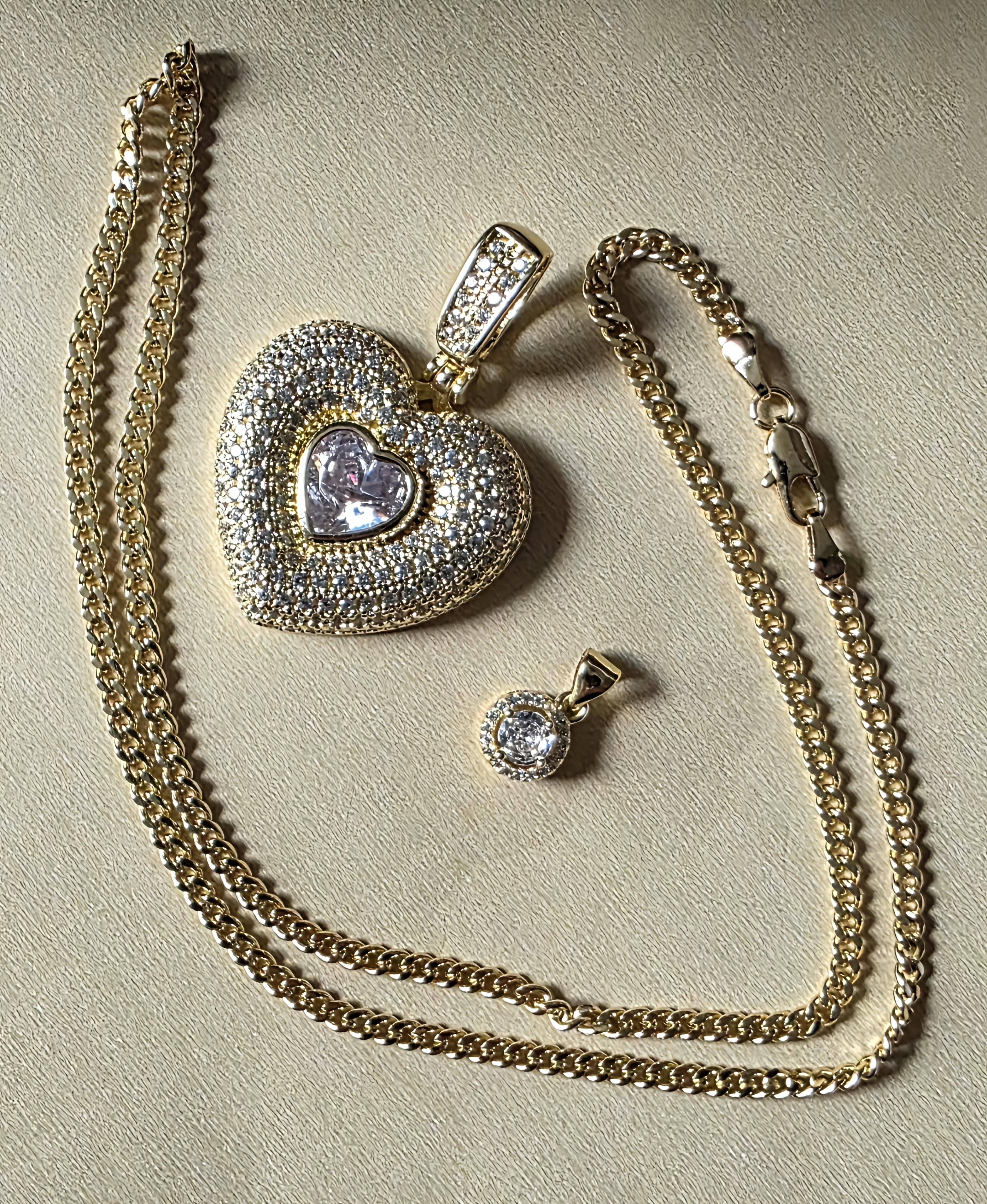 14K Gold Filled Chain with heart and round shape pendants