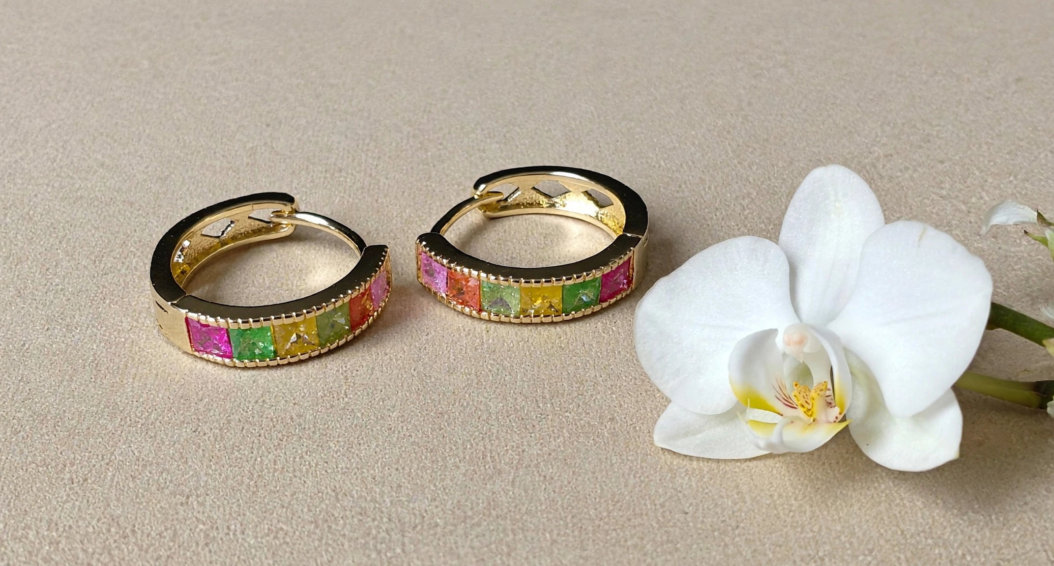 Rainbow Huggie CEO Earrings Size 7- 14K Gold-Filled